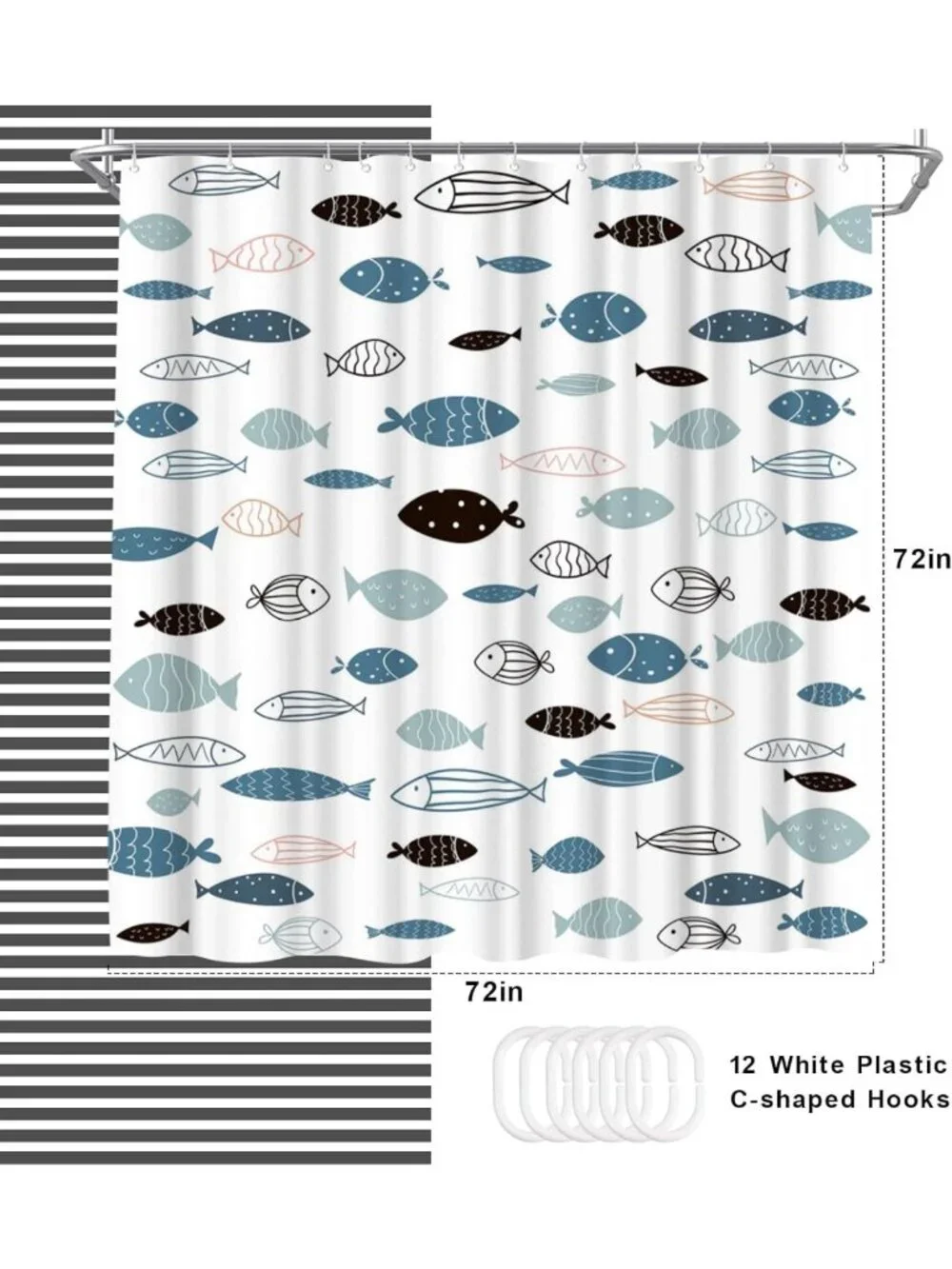 Ocean-Themed Fish Shower Curtain | Coastal Blue Bathroom Decor | Nautical Home